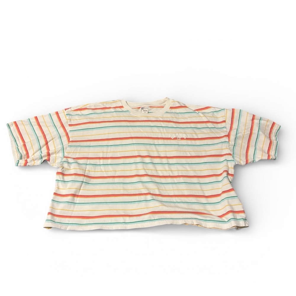 Billabong Oversize Crewneck Multicolor Striped Cropped Tee Size S